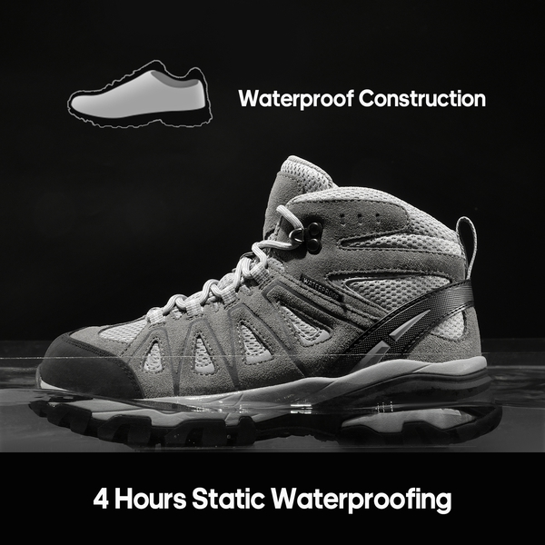 Women's Suede Waterproof Hiking Boots 【Wide Fit】 - LIGHT GREY - 7